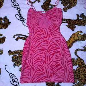 Pink Zebra-Print Spaghetti Strap Dress